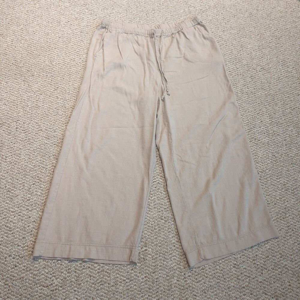 Modern Works Wide Leg Pants Womens Large Beige Linen Blend Flowy Beach